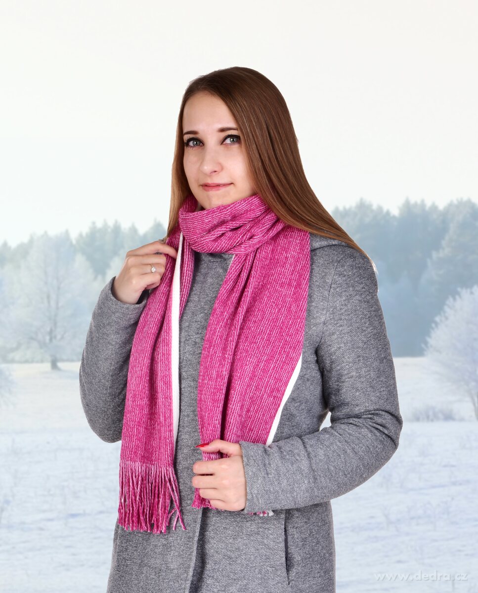 Hebký pletený šál s bílým okrajem – náhled 3 | Grand Móda